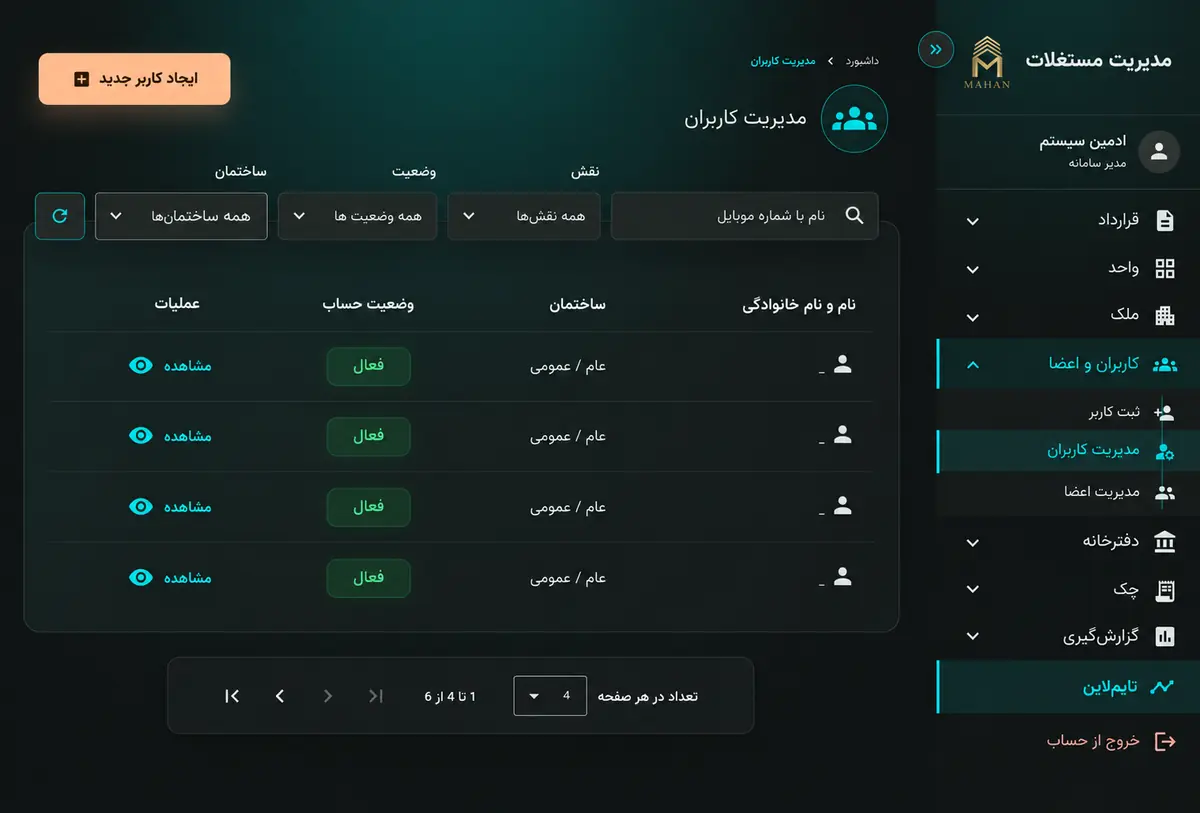 تصویر داشبورد سامانه مدیریت املاک و مستغلات Mostaghelat